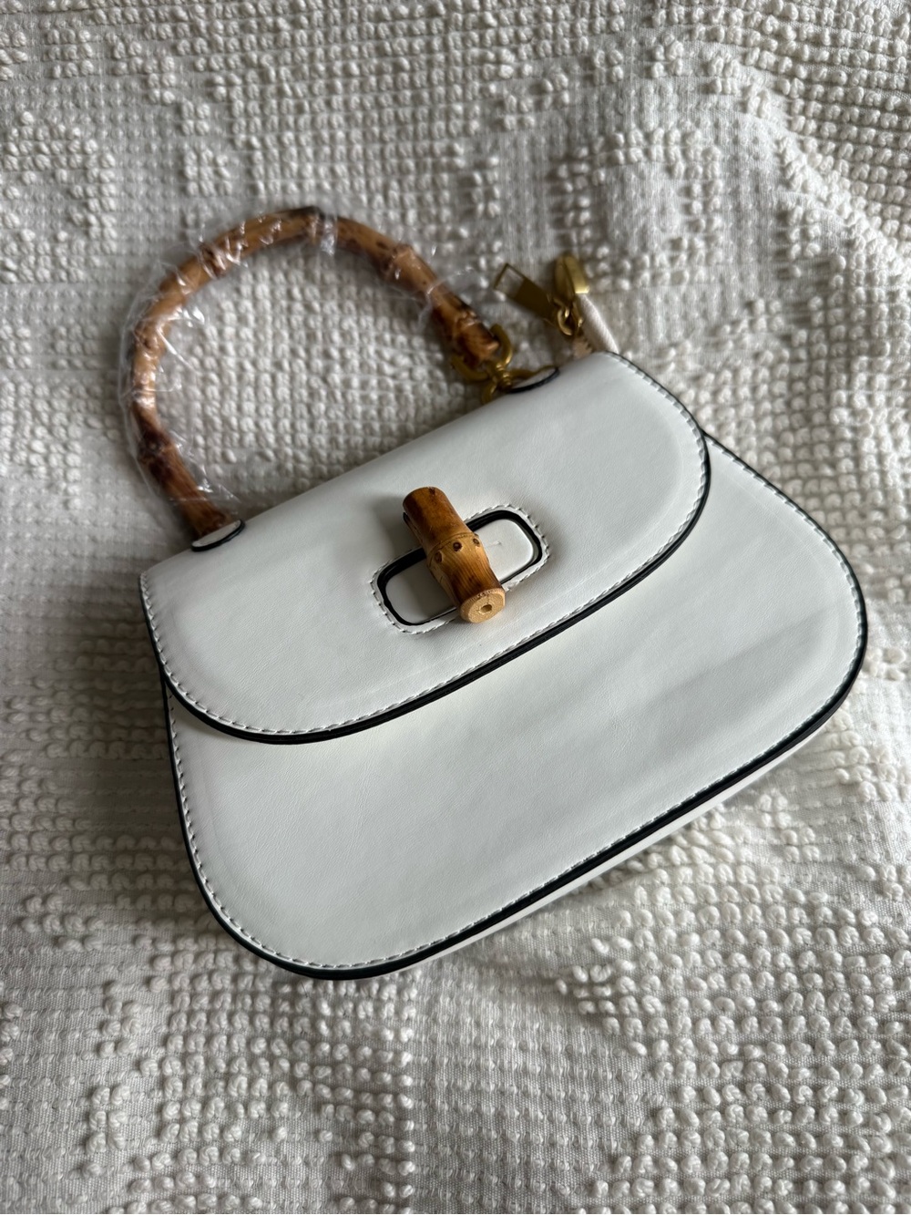 White Handbag with Gucci Style Bamboo